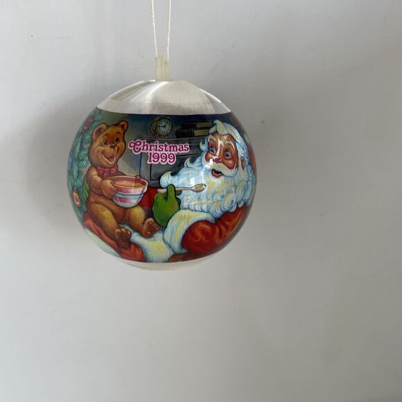 VTG 1999 TRIM A HOME SATIN ORNAMENT SANTA LITTLE TEDDY BEAR EATING PORAGE - Picture 2 of 14